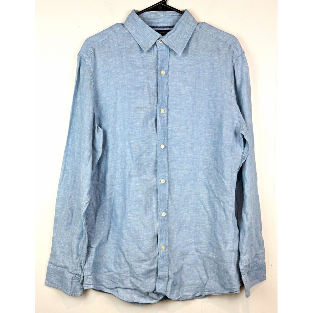 Banana Republic Mens Button Up Shirt 100% Linen Blue Lightweight Long Sleeve MED